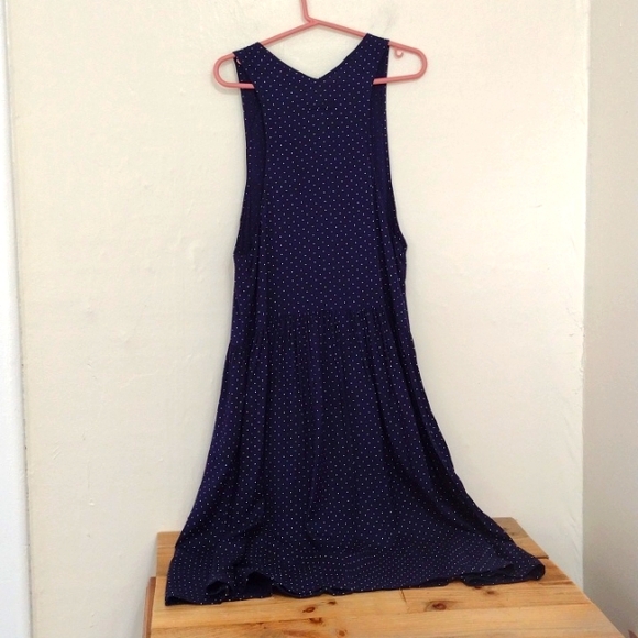 Vintage Anegada's Navy Polka Dot Drop Waist Sleeveless Midi Dress Size L - Picture 5 of 15